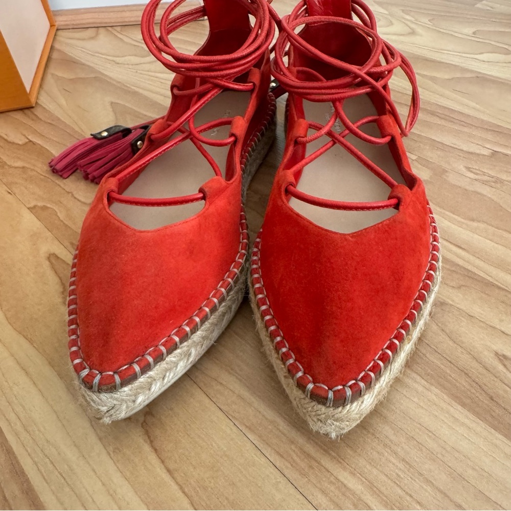 Louis Vuitton Red Suede Lace Up Espadrille Flats - Picture 7 of 14